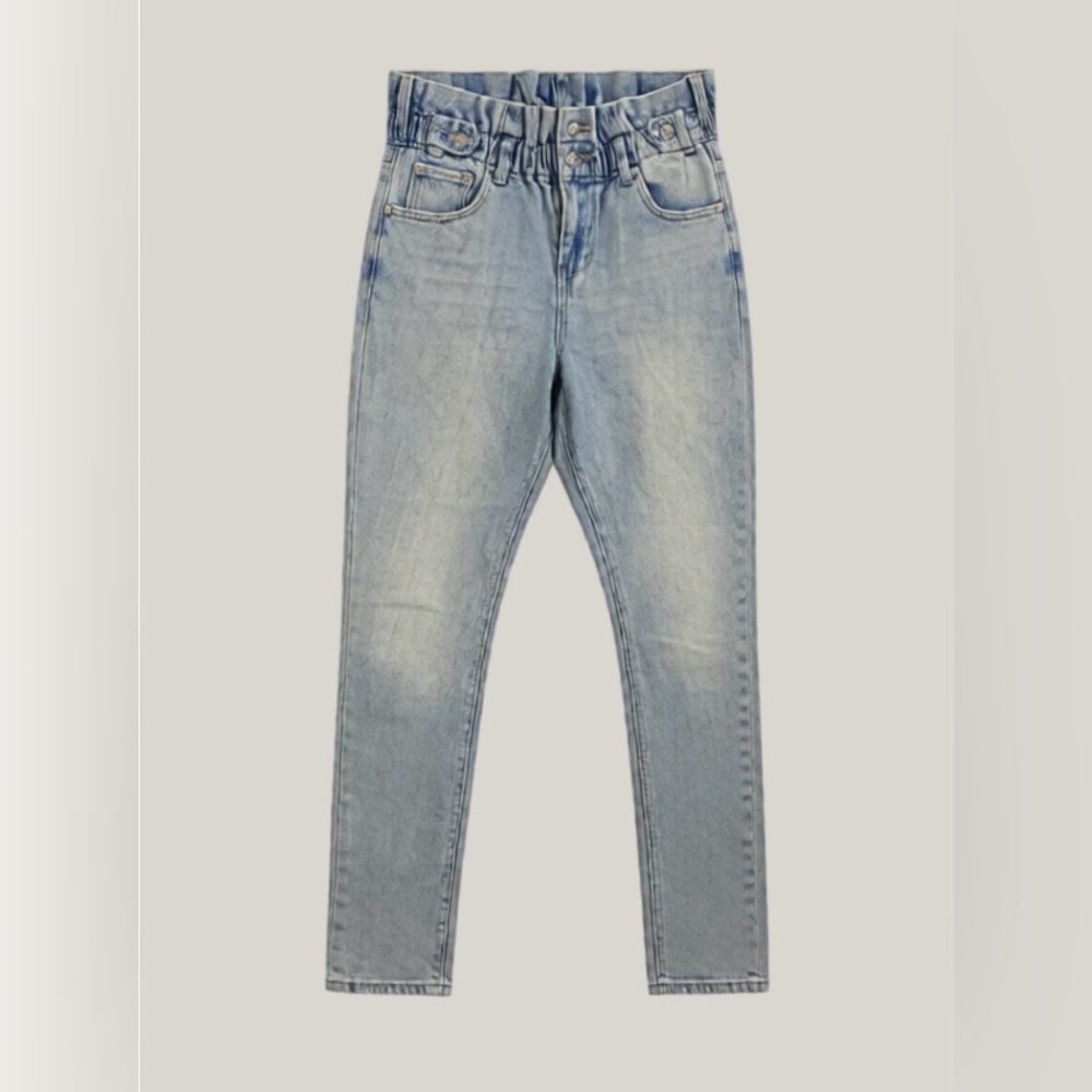 Almost Famous High Waisted Paperbag Waist Skinny Jeans - Light Wash Small